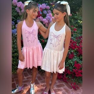 Lola + The Boys Pink Bow Halter Casual CRYSTAL BOW BUBBLE DRESS